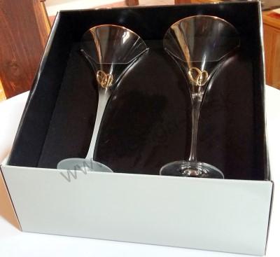 Pohár na martini so striebornými obrúčkami 2 ks + svadobné gravírovanie zdarma