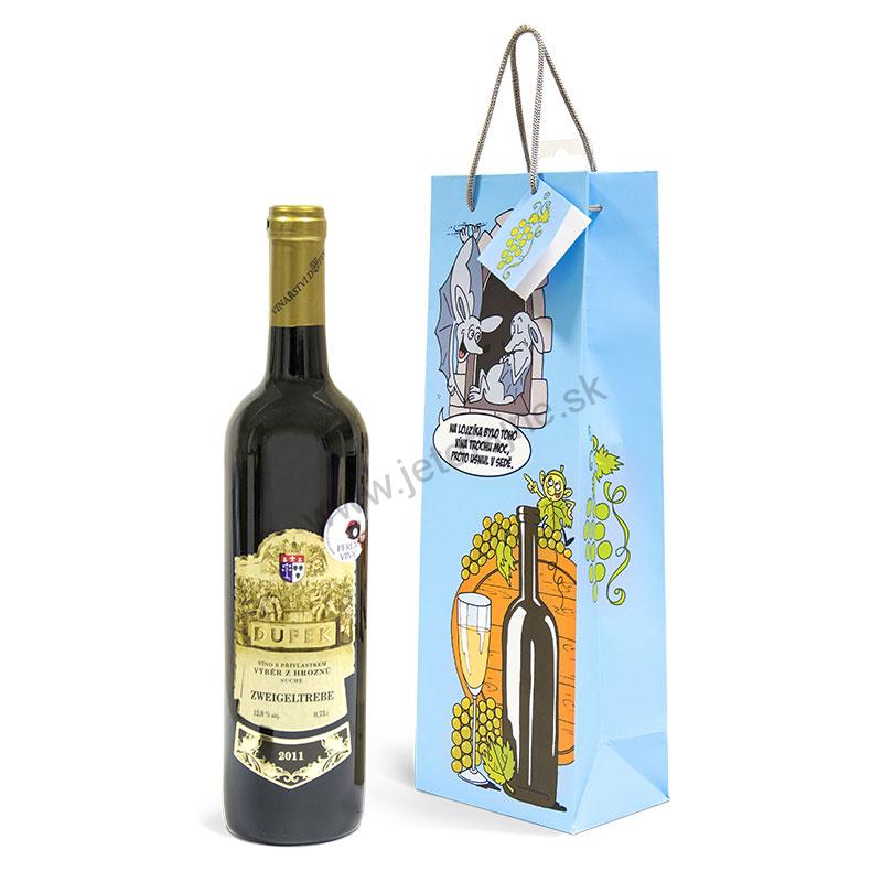 Papierová taška na 1 fľašu, kreslená T0050