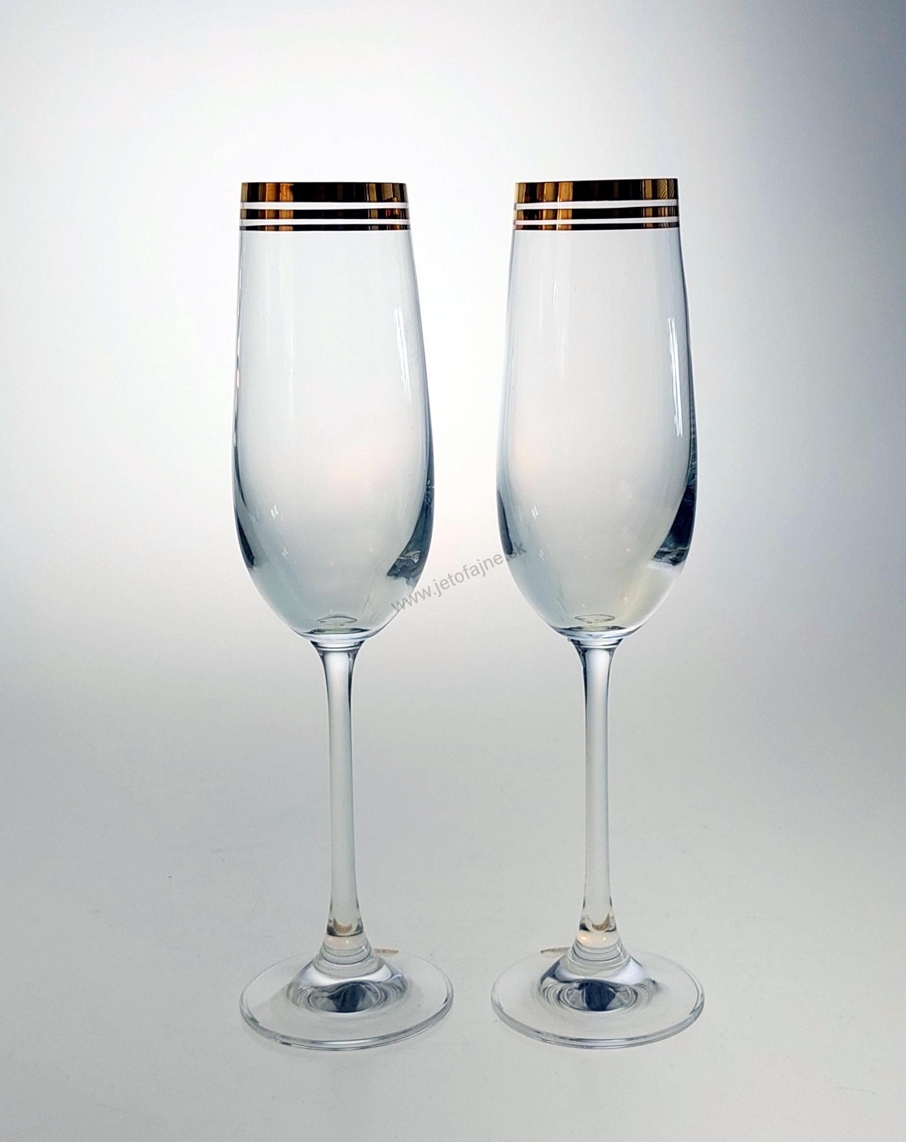 Poháre na sekt 180 ml zlaté pásiky + svadobné gravírovanie zdarma