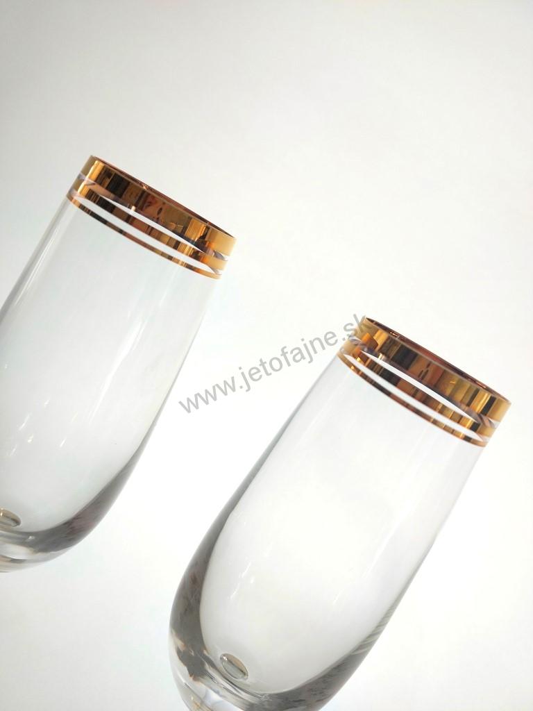 Poháre na sekt 180 ml zlaté pásiky + svadobné gravírovanie zdarma