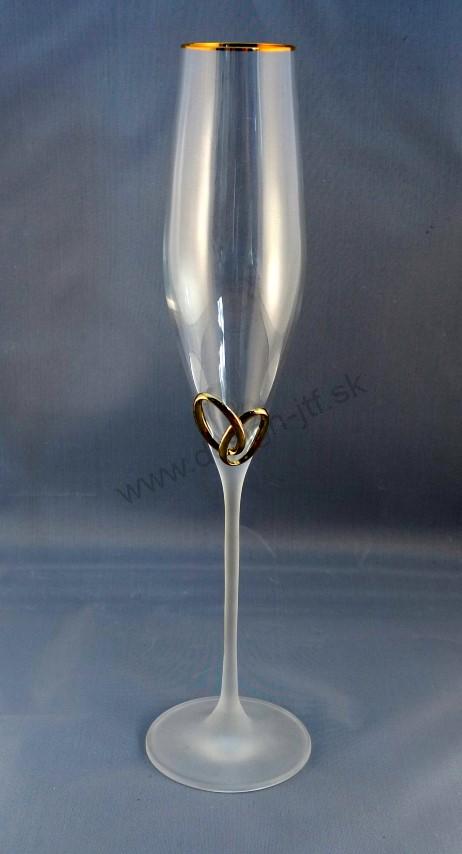 Poháre na sekt so zlatými obrúčkami, pieskovaná noha 2 ks + svadobné gravírovanie zdarma